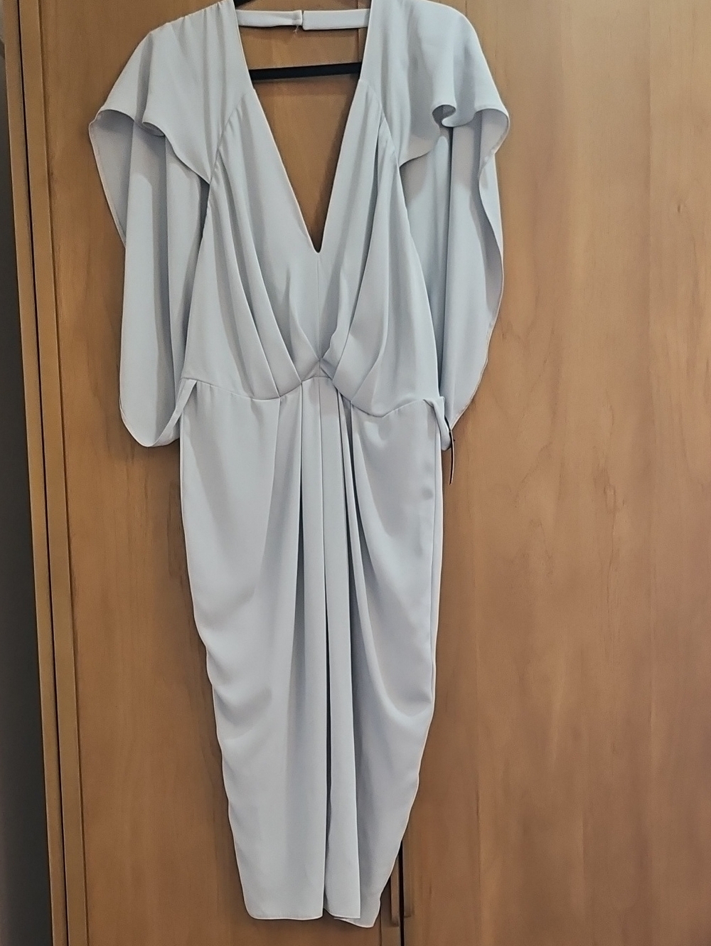 New ASOS Light Gray Flutter-Sleeve Plunge Mini Dress